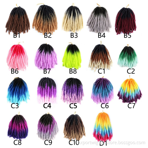 Ombre Spring Twist Hair 8Inch Fluffy Crochet Braids Synthetic Hair Extensions Rainbow 30strands/pcs Kinky Curly Twists